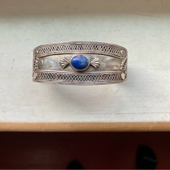 Sterling vintage blue stone cuff - Picture 7 of 15